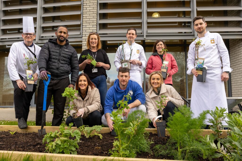 Photo 1: Pictured: (L2R - Back) Kevin Ward, TUS lecturer; Jean Chauremootoo, TUS student; Gayle Tarmey, TUS lecturer; John Killeen, TUS lecturer; Shane Sheedy TUS lecturer; (L2R - Front) Geraldine Collins, TUS student; Jean Chauremootoo, TUS student; Kate O’Brien, TUS student. Photo: Nathan Cafolla.