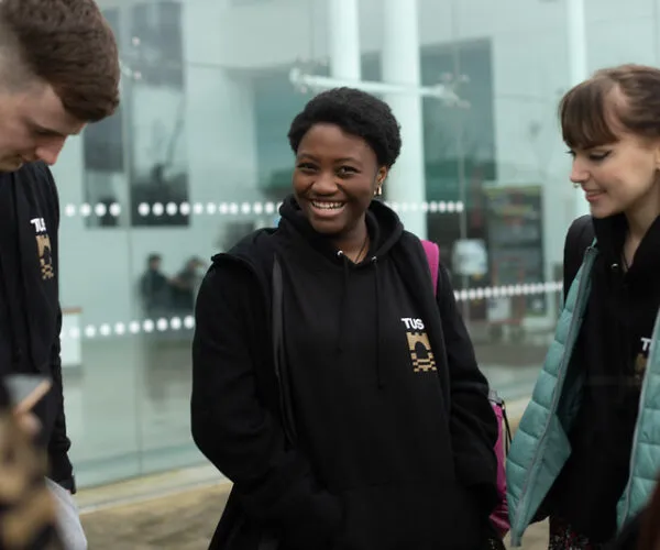 TUS student with friends at the LSAD Clare Street campus in Limerick city.